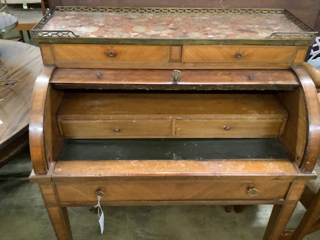 An early 20th century French kingwood tambour cylinder bureau, width 80cm depth 47cm height 108cm